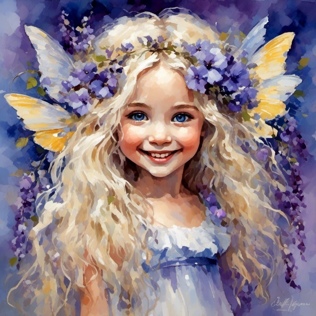 Laughing Fairy Portrait with Opalescent Wings