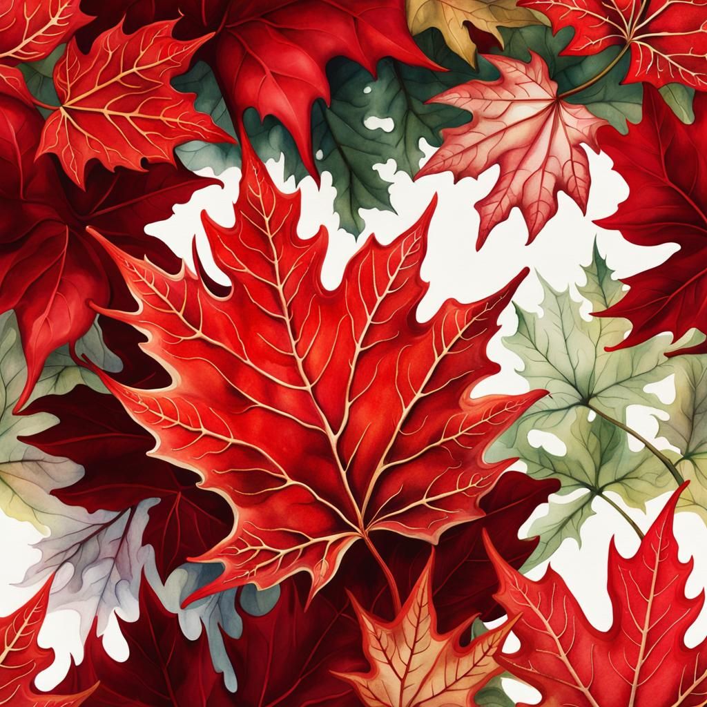 Vivid Watercolor of a Canadian Maple Leaf
