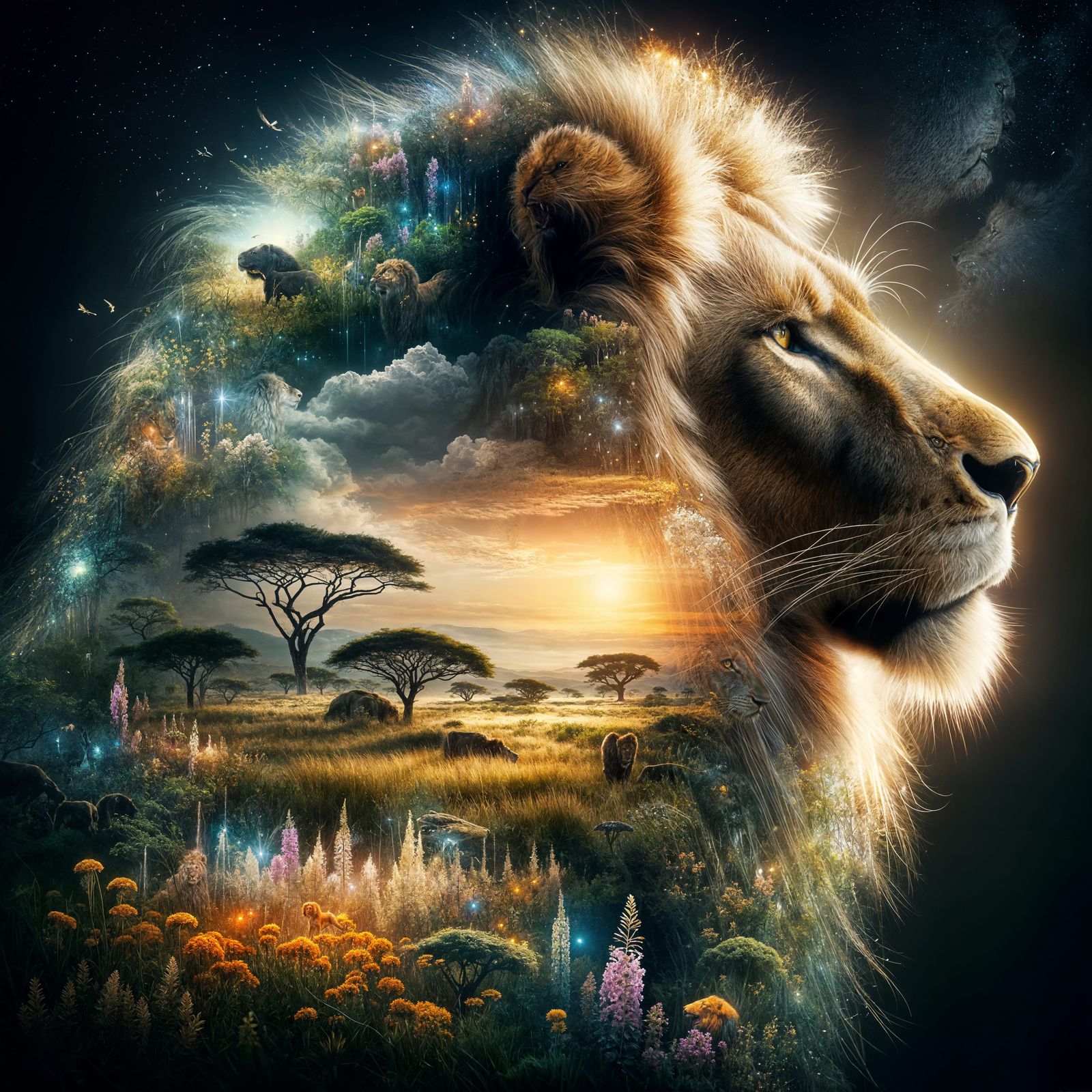 Lion's Savannah: Double Exposure Concept Art