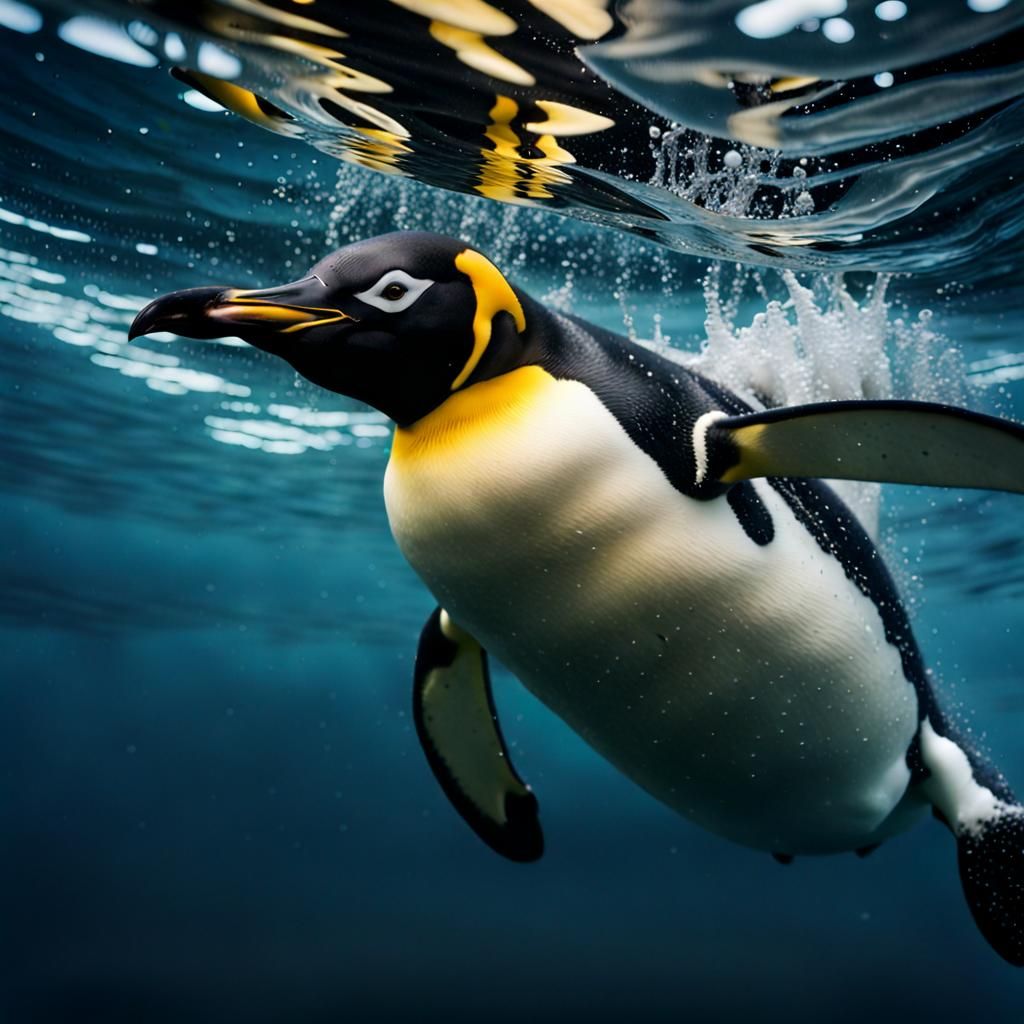Emperor Penguin Swimming Underwater, Professional Photograph...