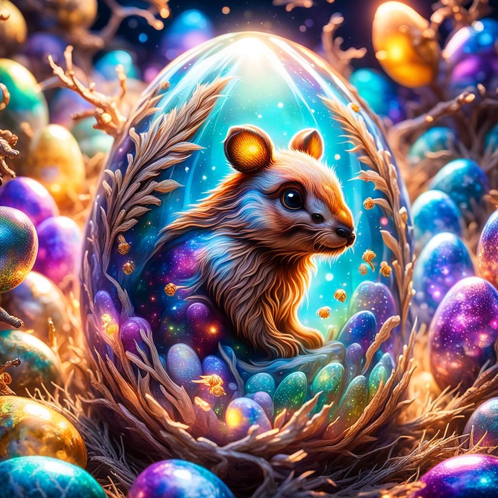 Surreal Hybrid Creature in Translucent Egg, Visionary Art