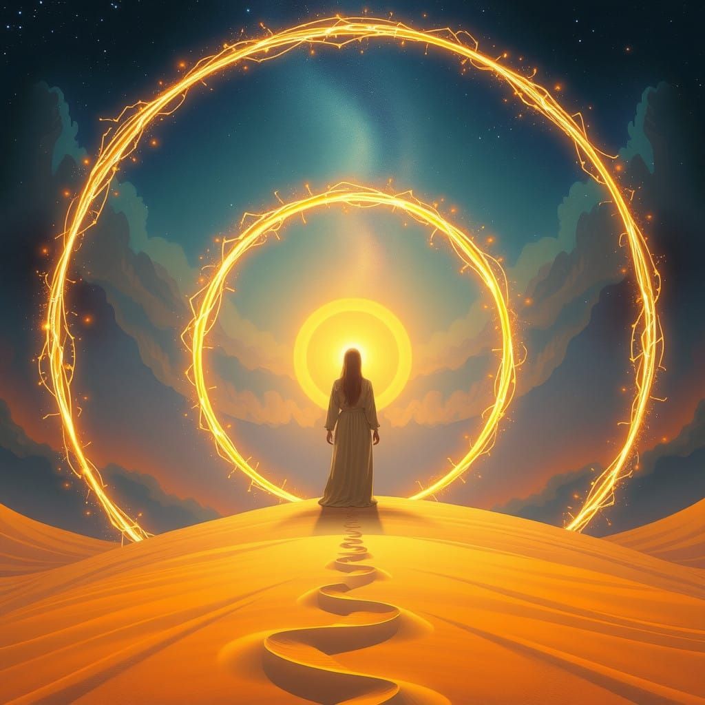 Mystical Figure in Ethereal Circle: A Dreamlike Bridge to In...