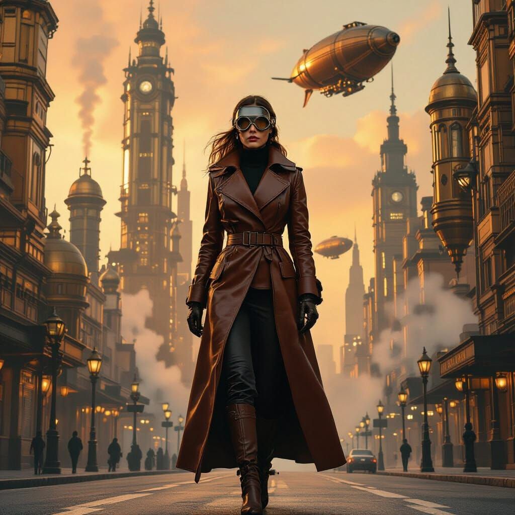 Steampunk Cityscape with Airships in a Sci-Fi Style