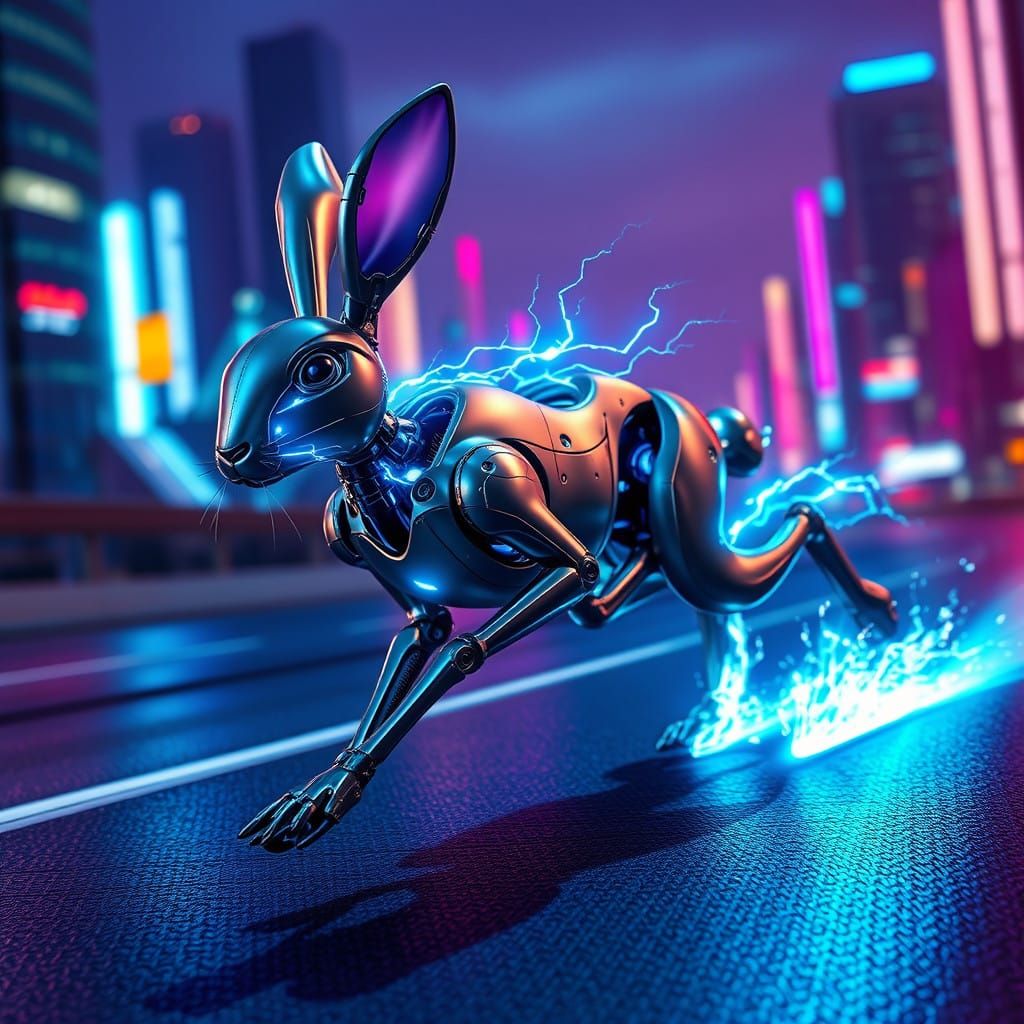 Cybernetic Hare in Electric Blue Hyper Speed