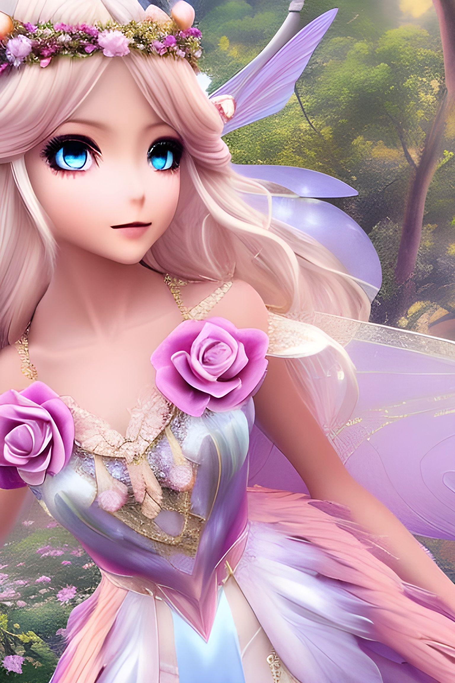 Anime Fairy with Pink Dress in Digital Painting Style