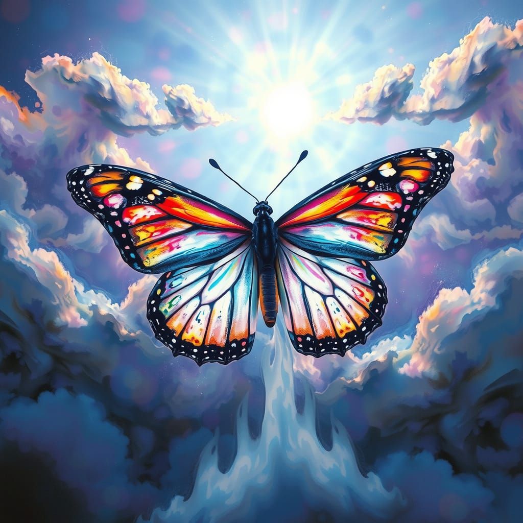 Surreal Cosmic Butterfly Radiates Iridescent Light