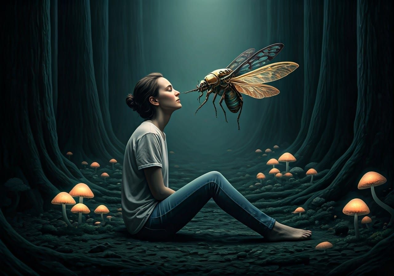 Surreal Encounter in a Misty Forest