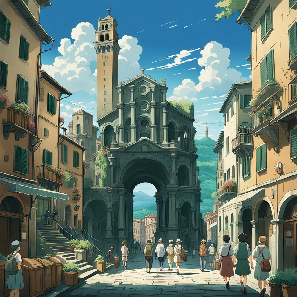 Italian City Tour in Studio Ghibli Anime Style