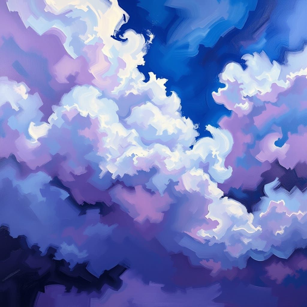 Azure Clouds in Expressive Oil Painting