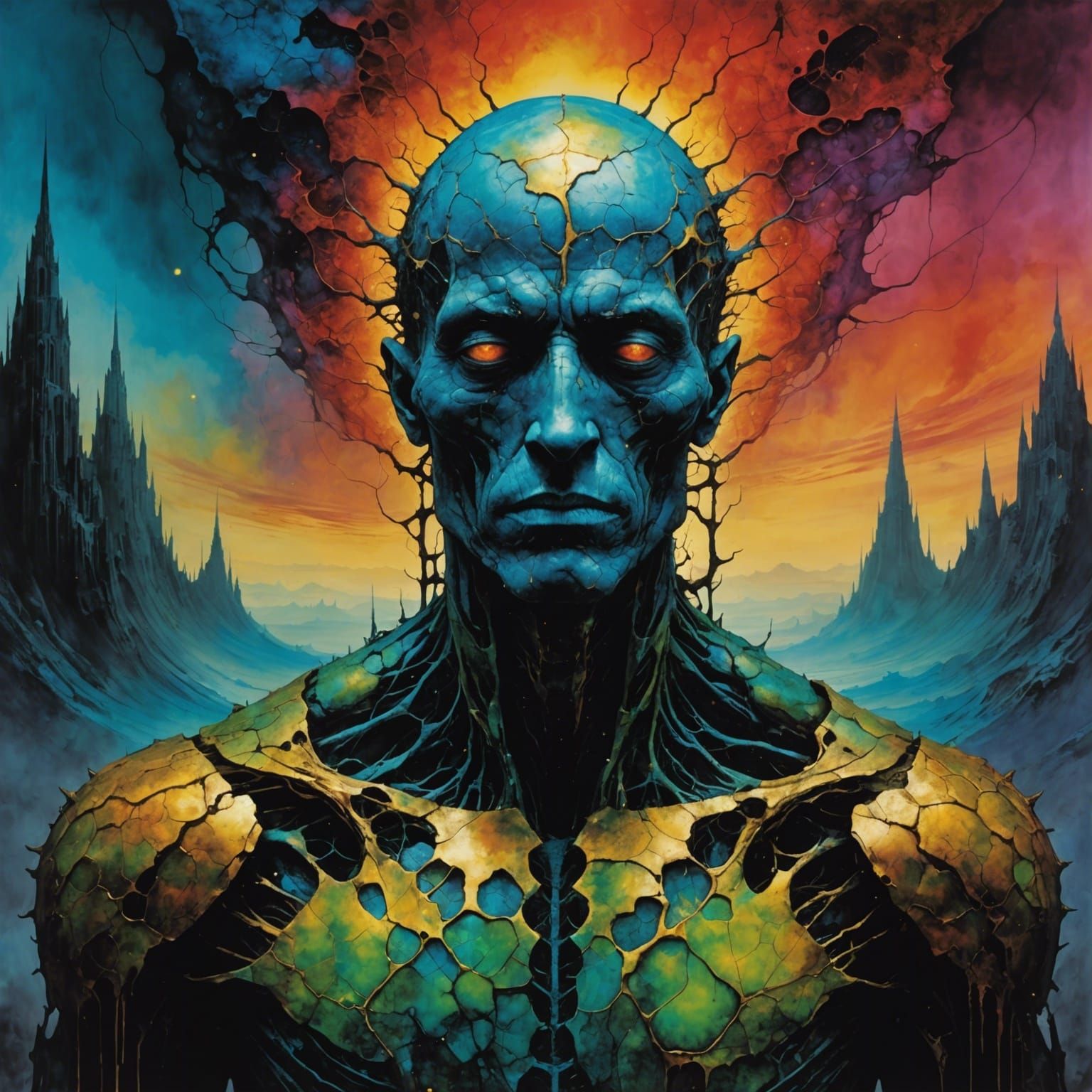 Metallic Titan in Dark Surrealist Style