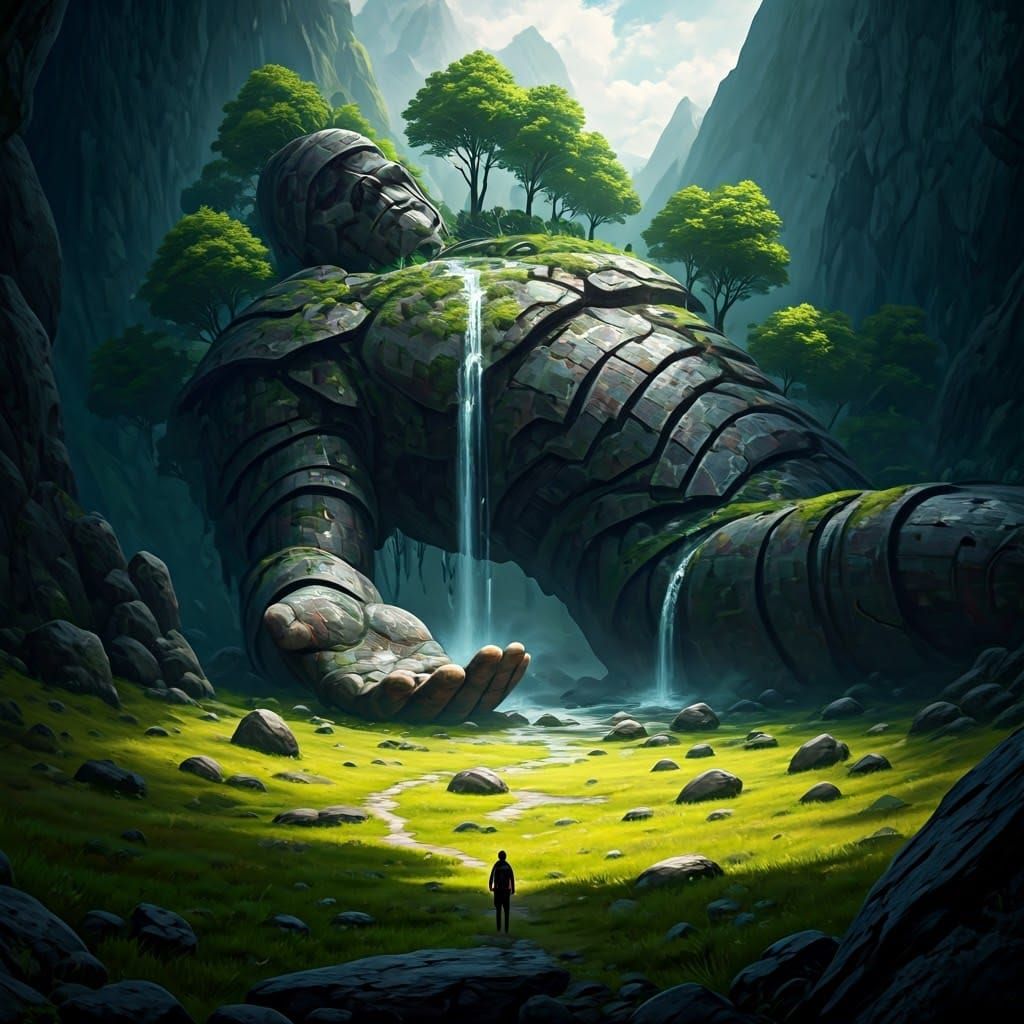 Fallen Iron Giant Landscape in Detailed Matte Painting