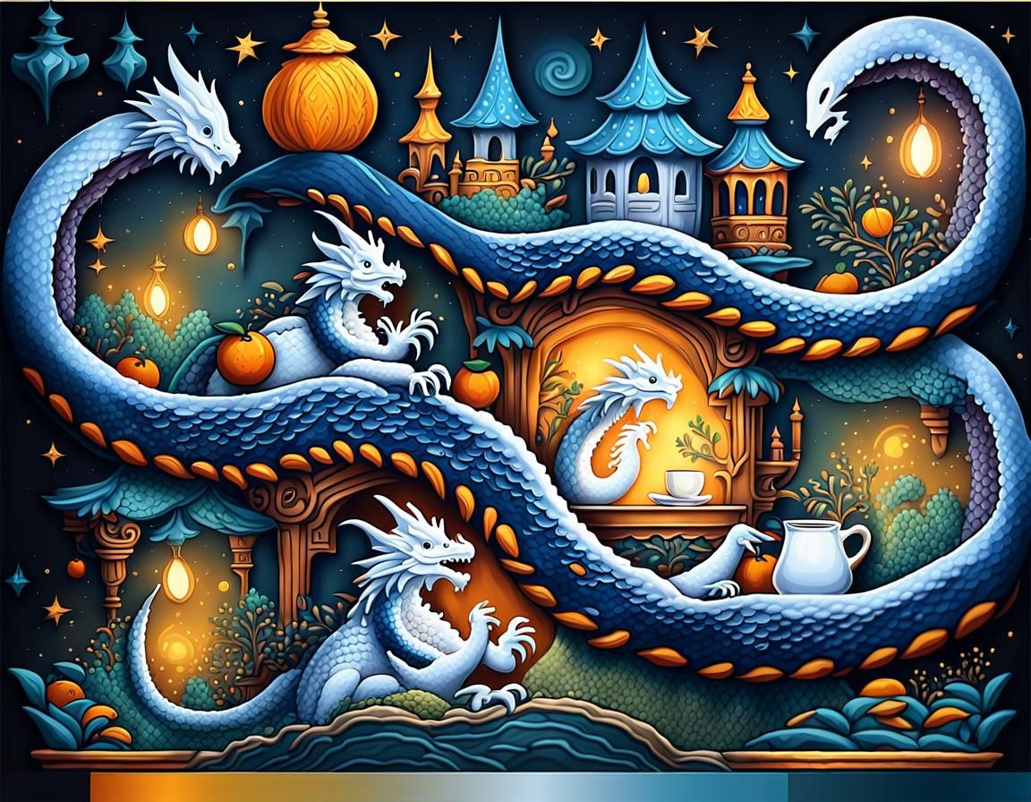 Cute Dragon Peeking from Mug in Dreamy Matte Painting