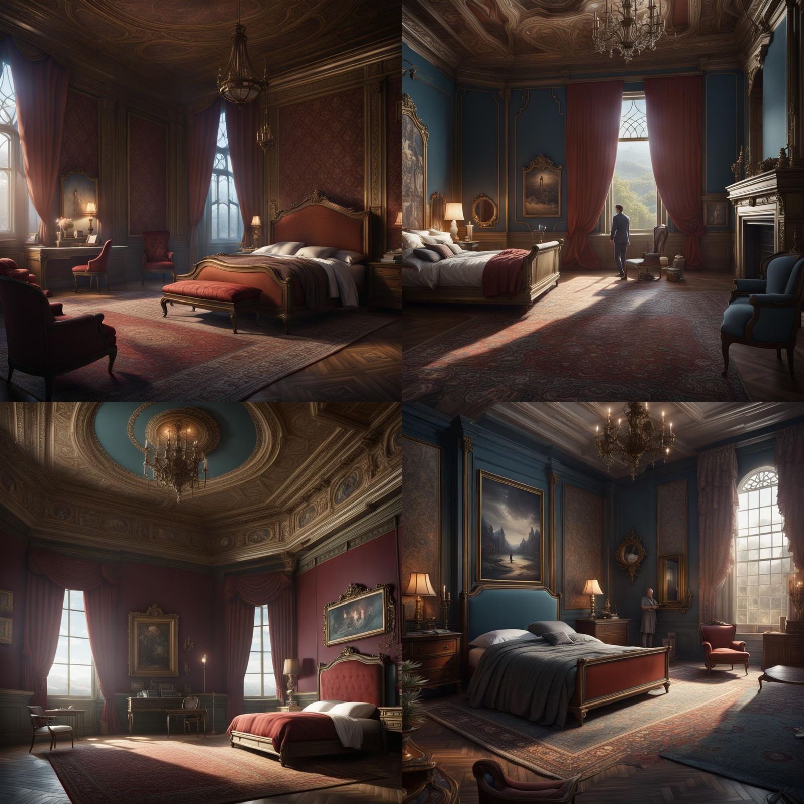 Man in a Large Bedroom: Detailed Matte Painting