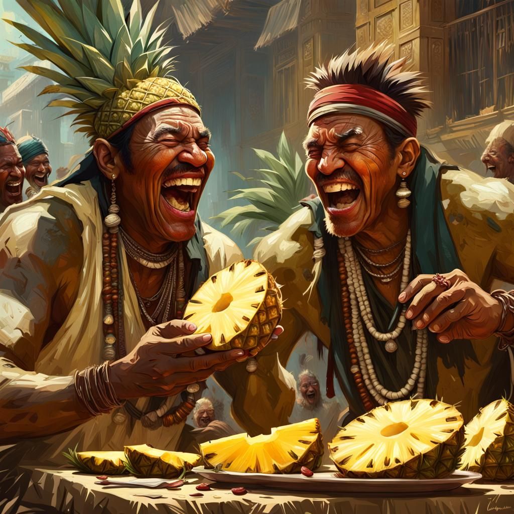 Indians Enjoying Pineapple, Digital Painting