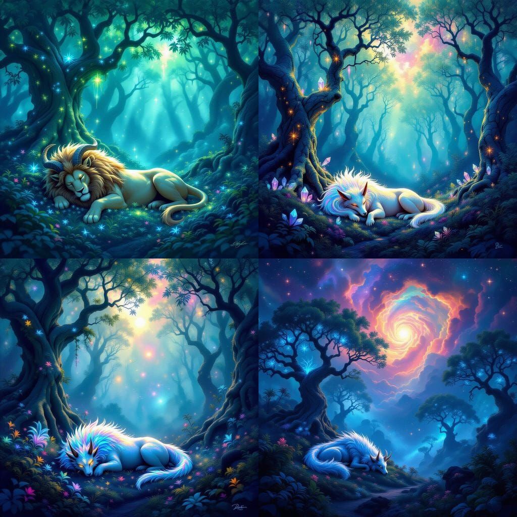 Mystical Space Forest with Sleeping Chimera