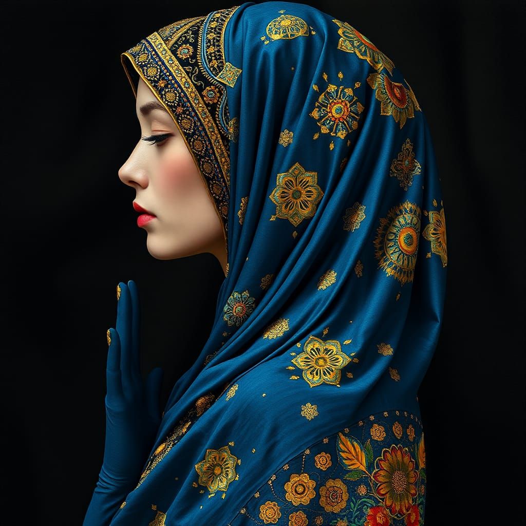 Ornate Beaded Veil in Cubist Digital Art