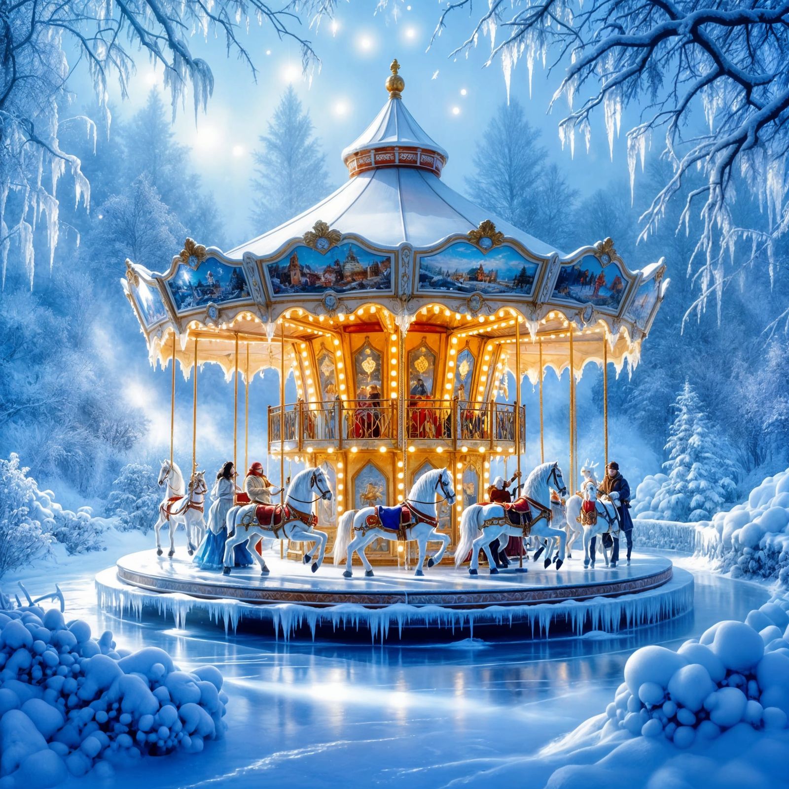 Ethereal Ice Carousel in Winter Wonderland Style