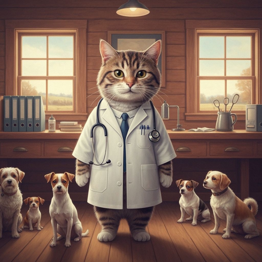 Spotted Cat Doctor in Rustic Scene