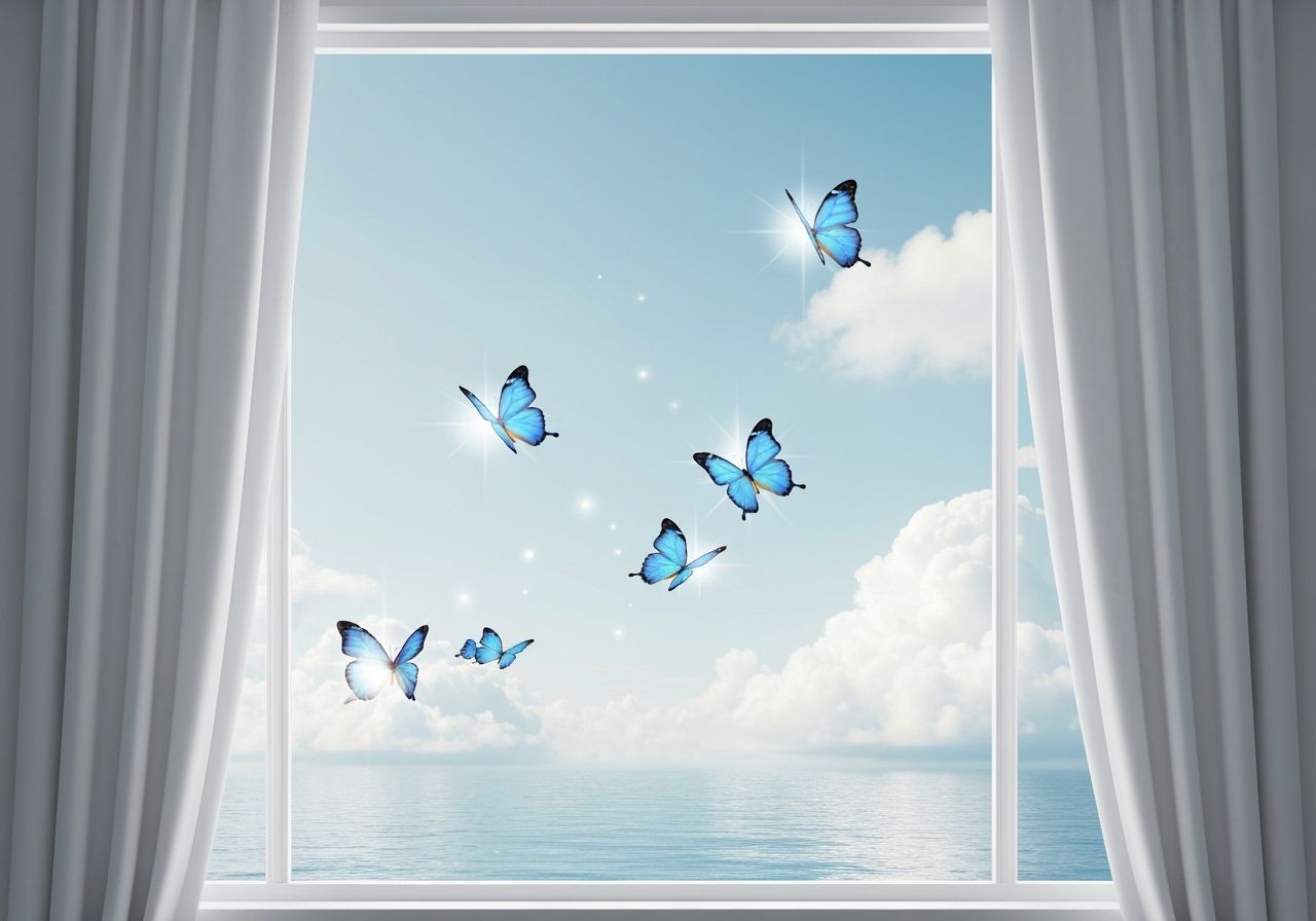 Tranquil Ocean View with Blue Butterflies