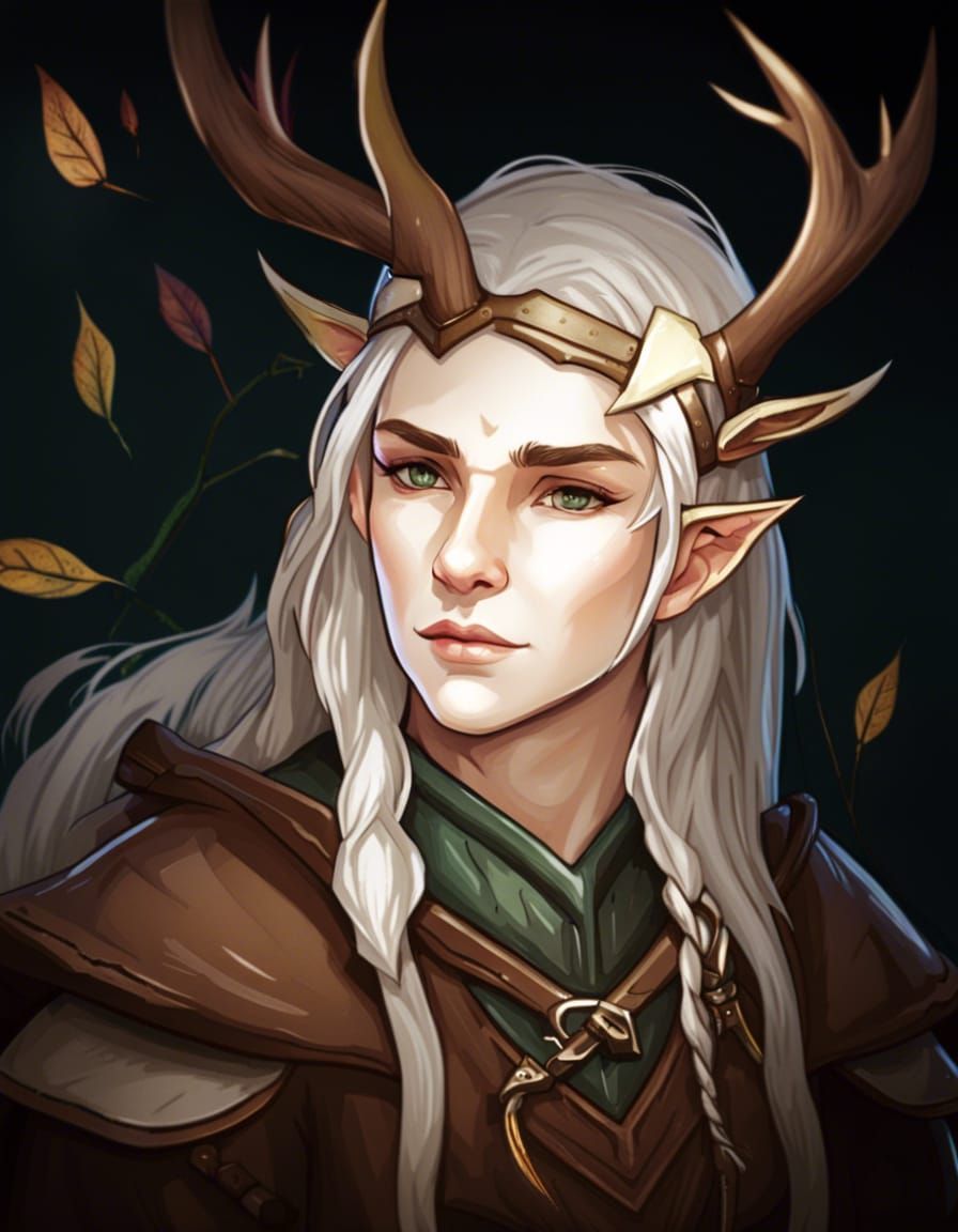 Elven Hunter with Deer Horns in Autumnal Wild Hunt