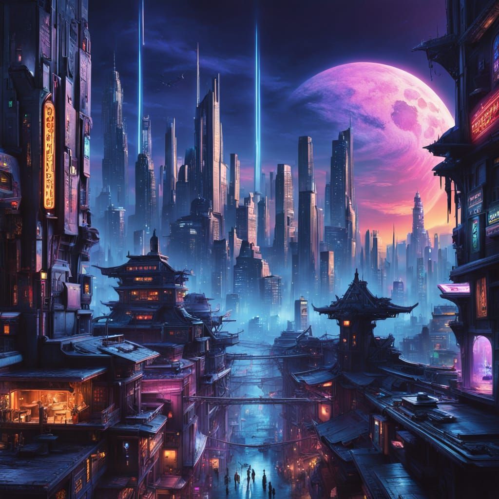 Neon Metropolis at Twilight: A Cyberpunk Cinematic Masterpie...