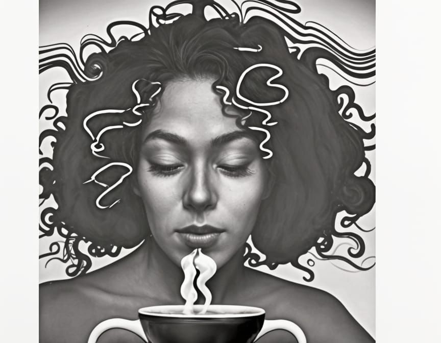 black and white line image Ansel Adams shows with detail drawing beautiful her locs a and closes your eyes, you can savo...