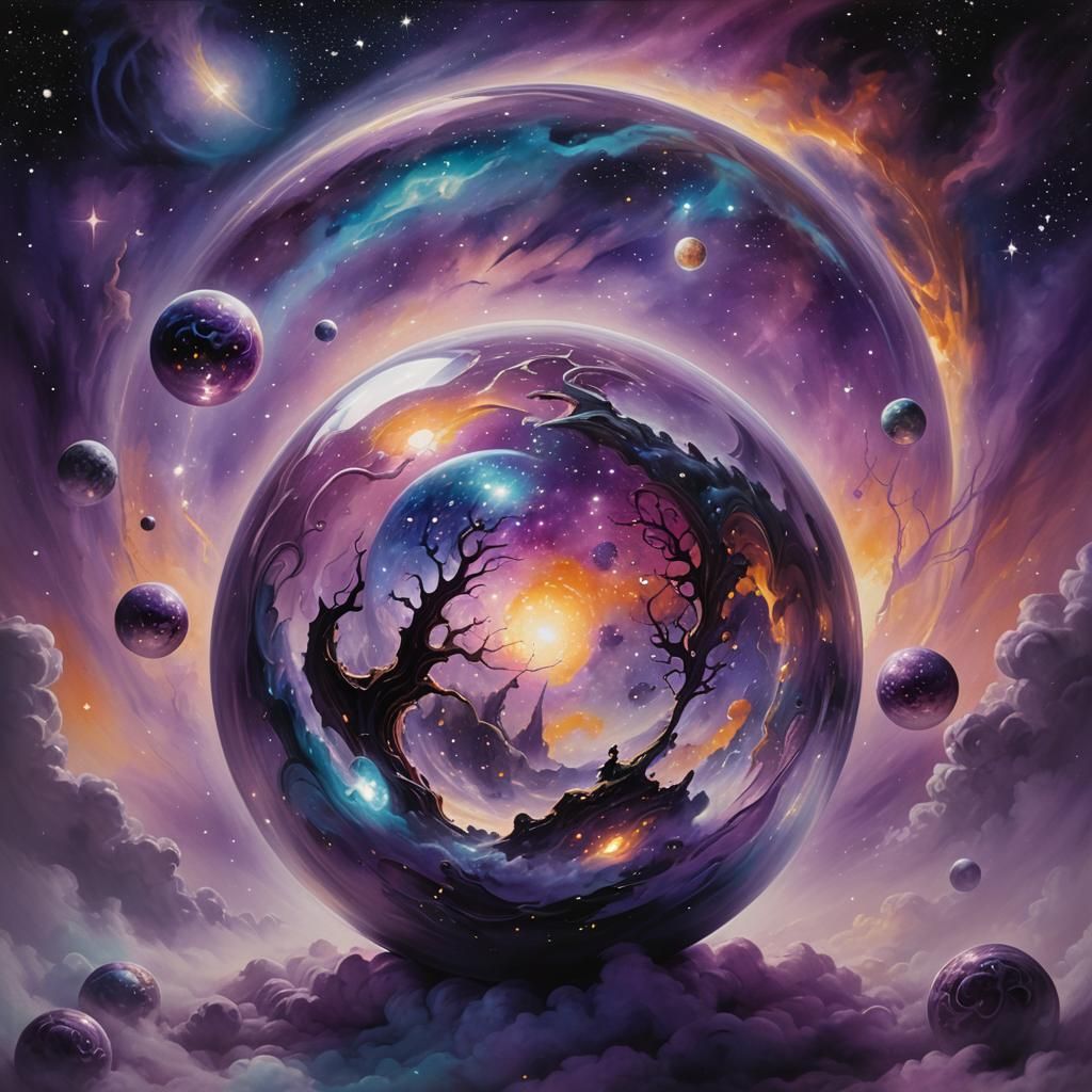 Orb in Space Dream Emporium: Surreal Oil Painting