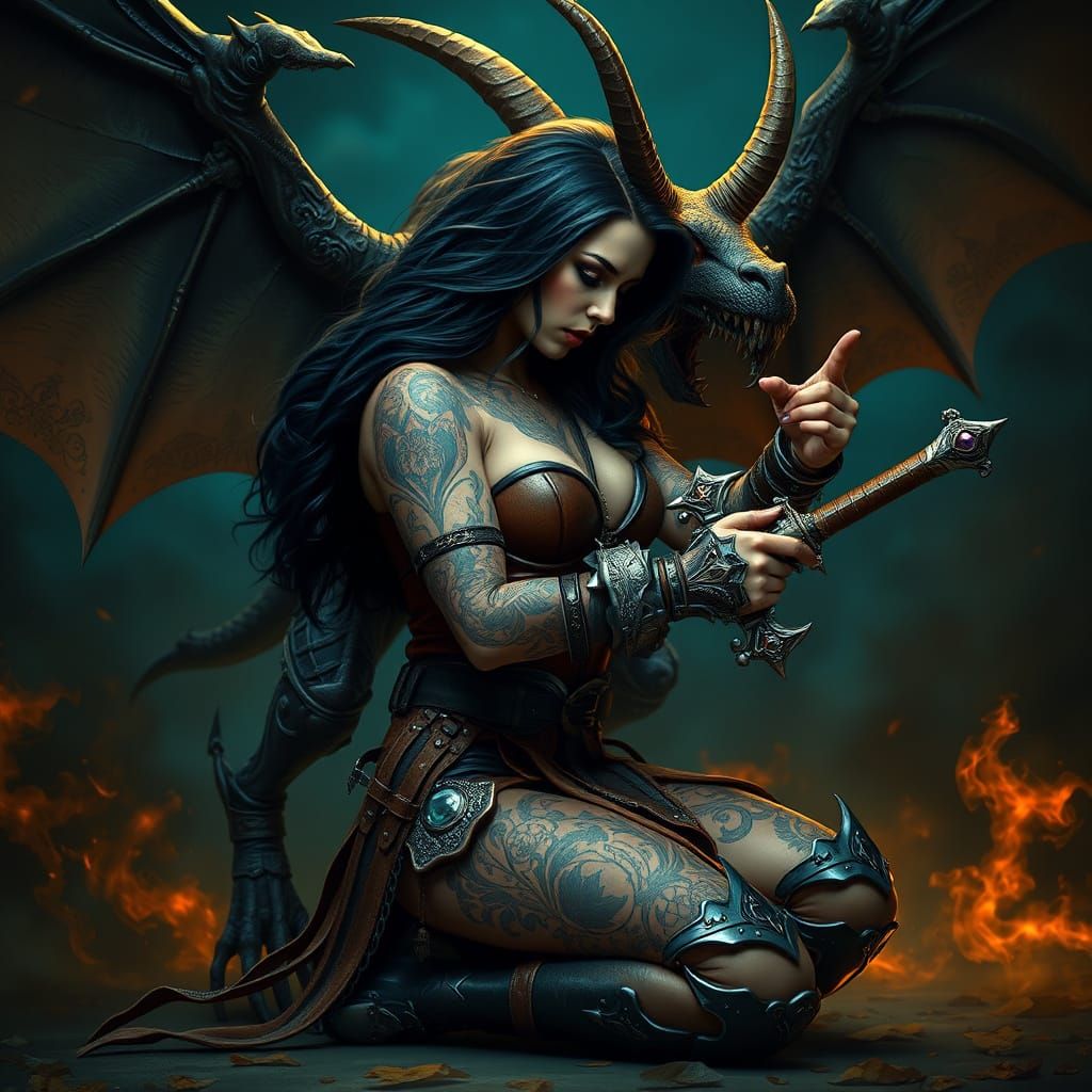 Dark Warrior Maiden in Leather Armor