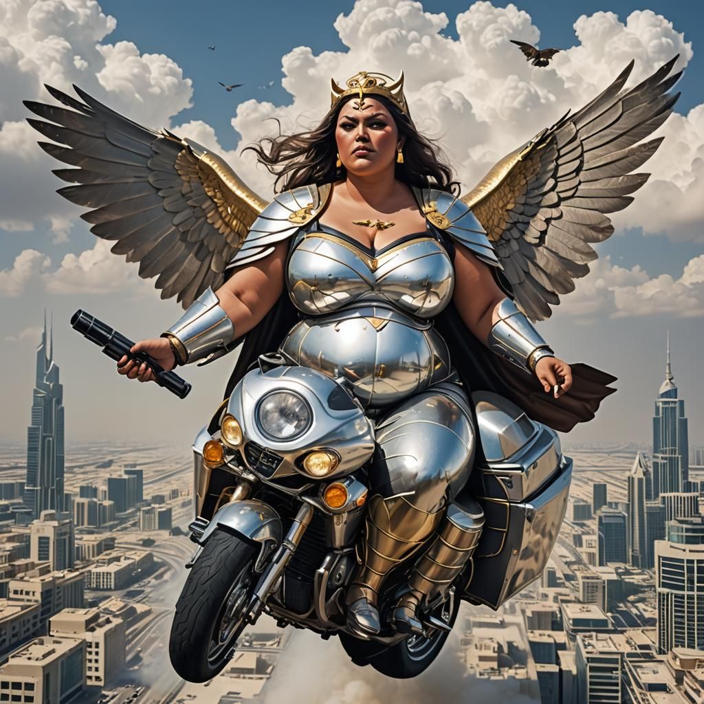 Owlwoman Superheroine Flies Above Dubai: Gothic Art