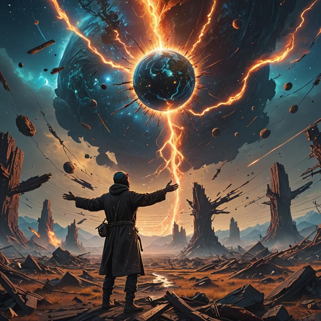 Blindfolded Man Destroys Universe: Cinematic Fantasy Art