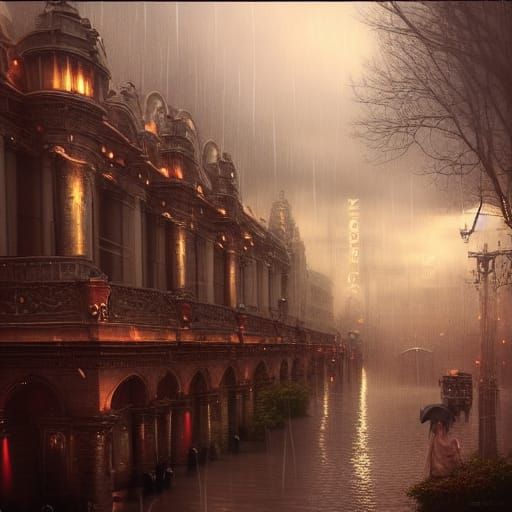 Dramatic Rainy Day Digital Matte Painting