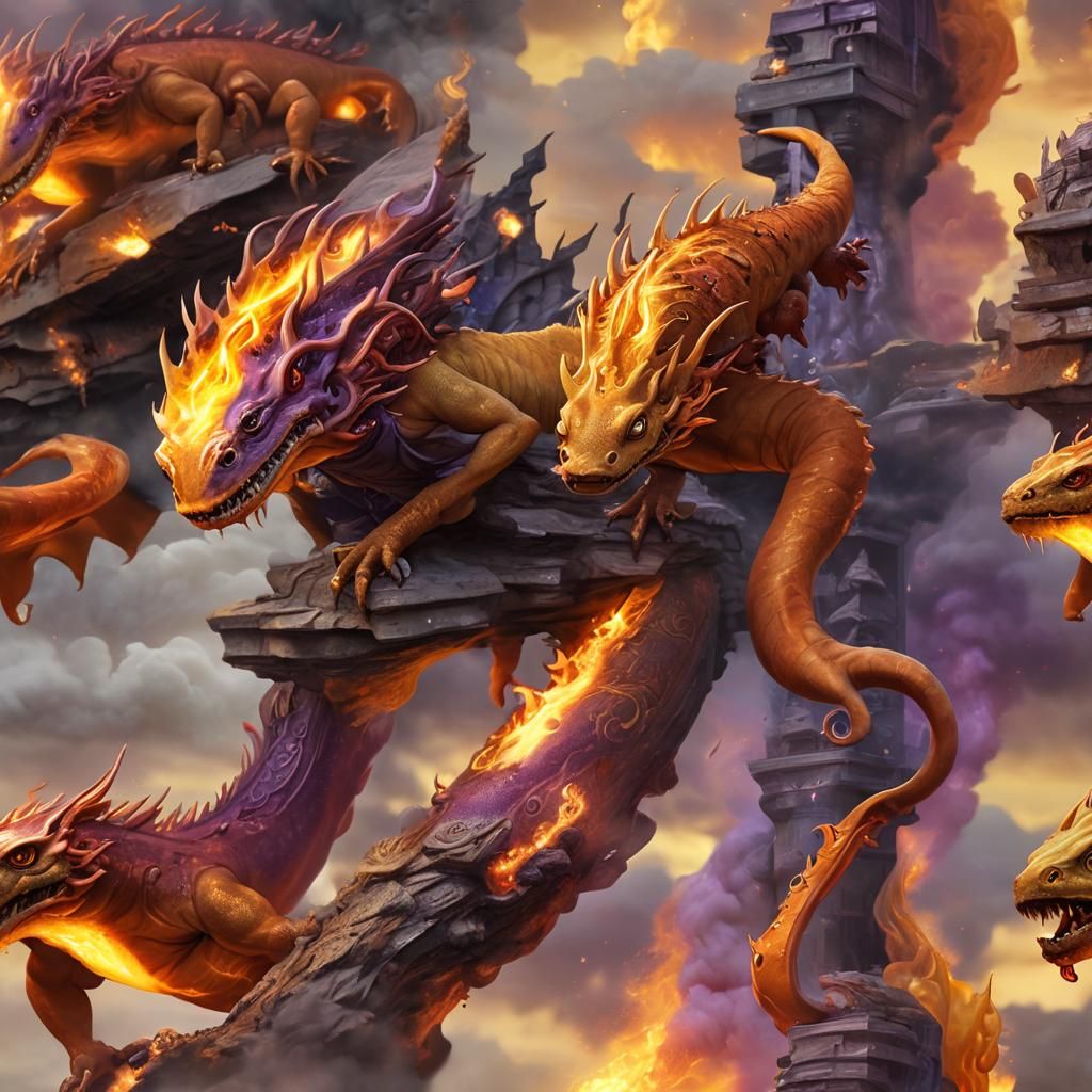 Fiery Sprites Become Salamanders, Fantasy Art