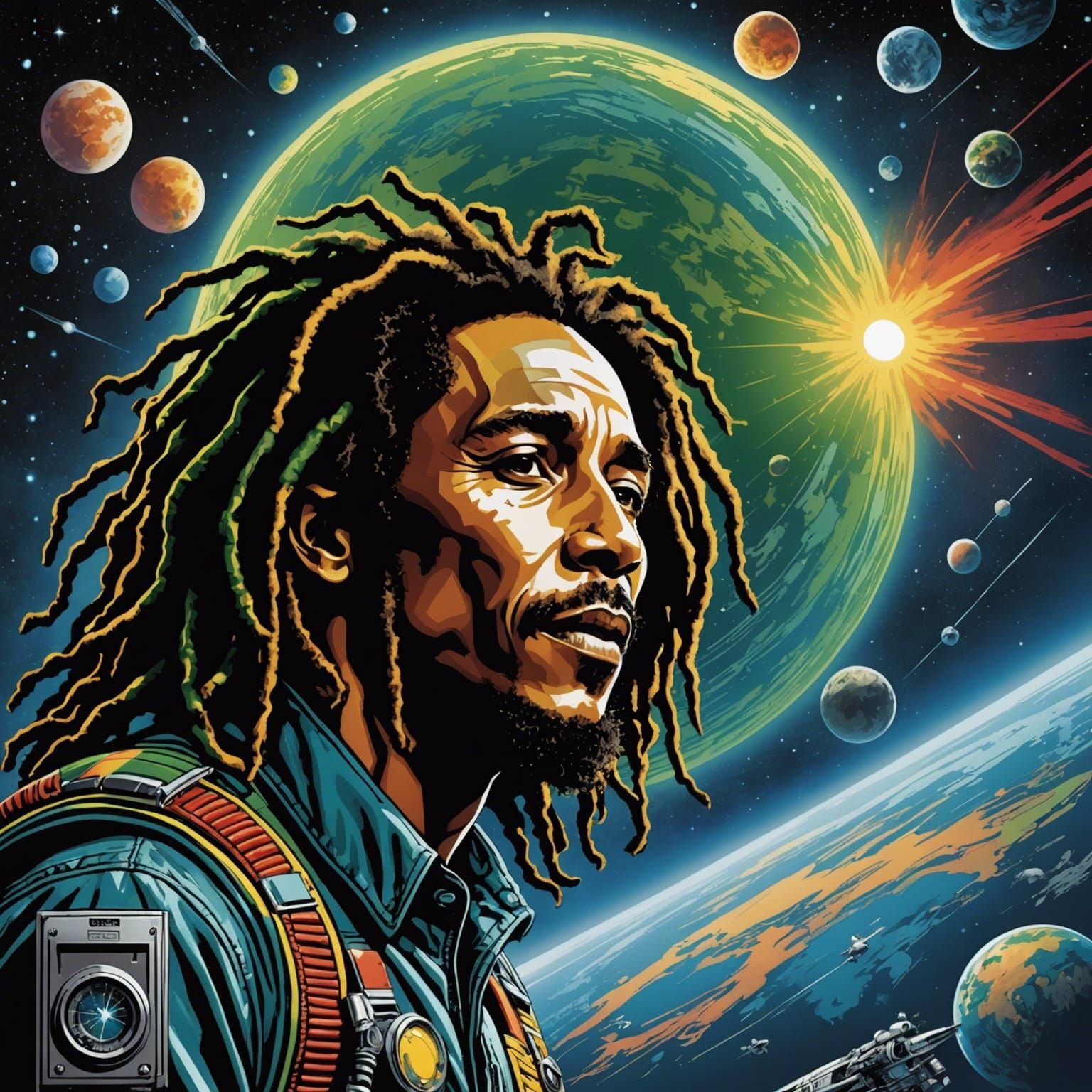 Bob Marley and Carl Jung in Space, Comic Book Art
