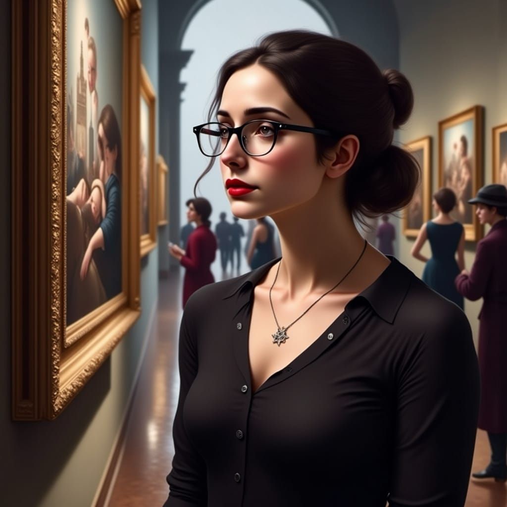 Hyperrealistic Photo of Woman at Museum