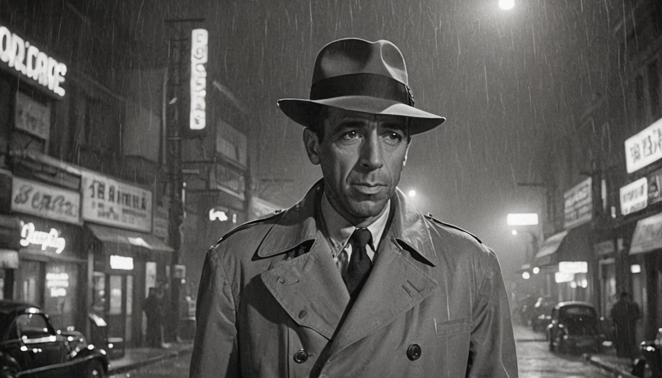 Noir Detective in Rain-Soaked Alley