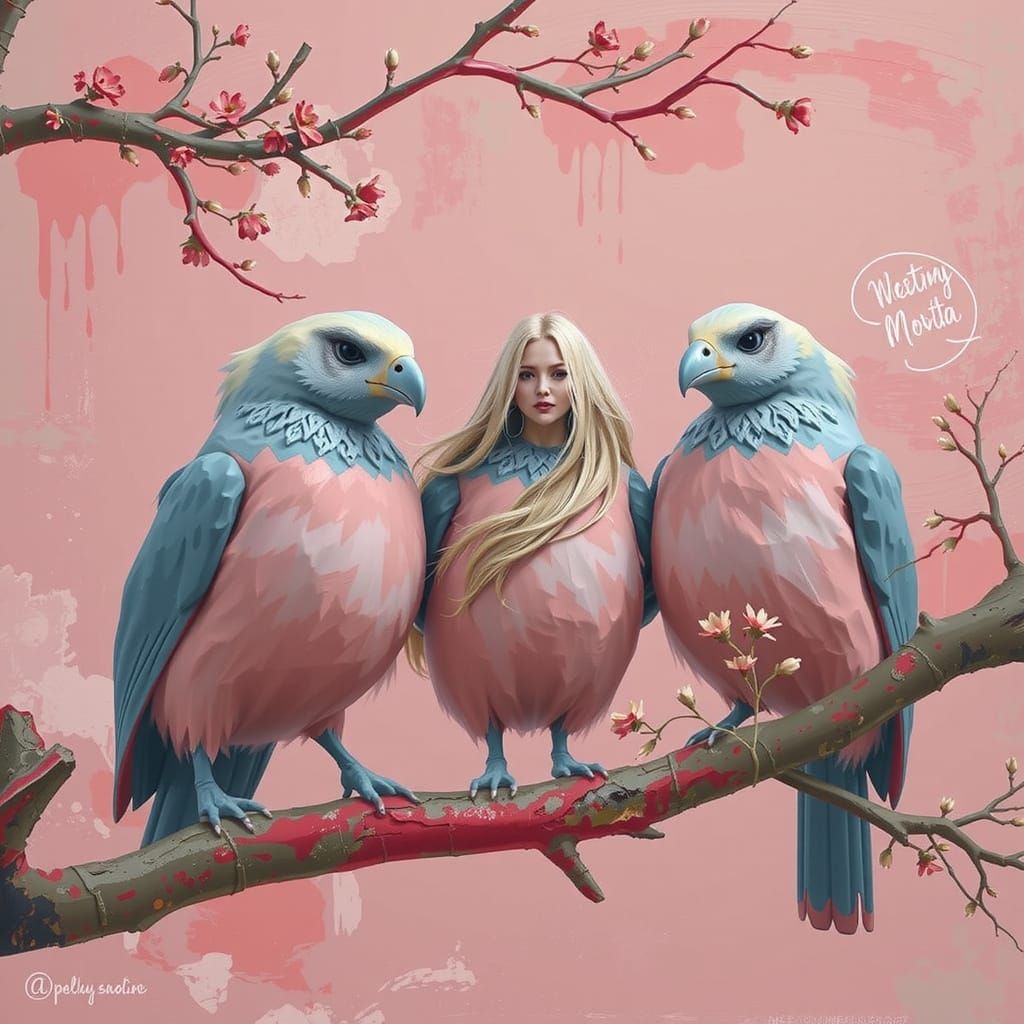 Vibrant Woman in Rosy Landscape, Digital Painting