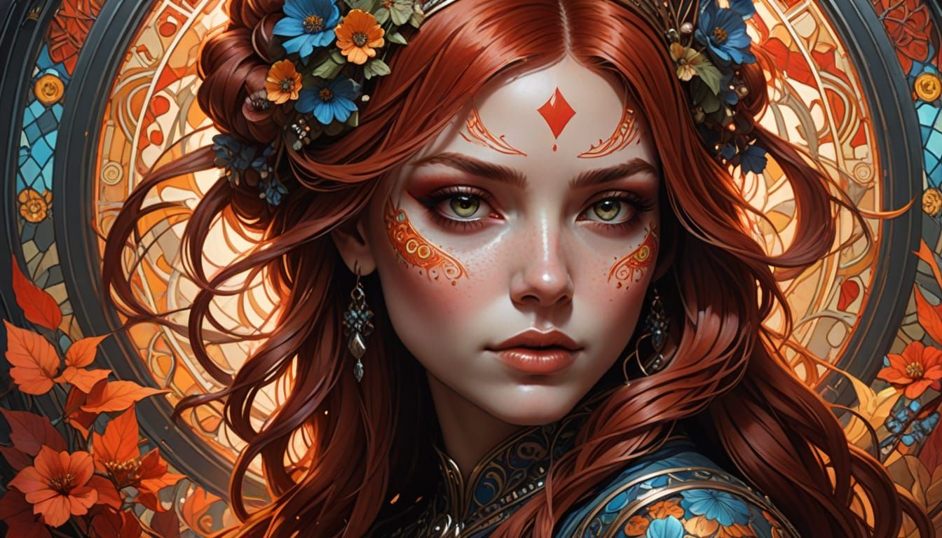 Vibrant Portrait of Red-Haired Woman in Comic Book Style