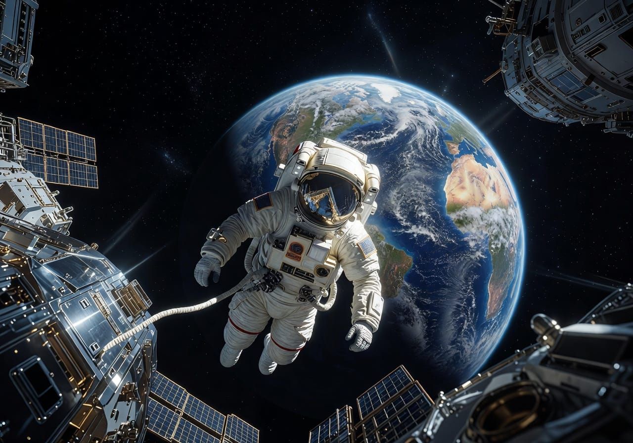 Astronaut Spacewalk with Earth View