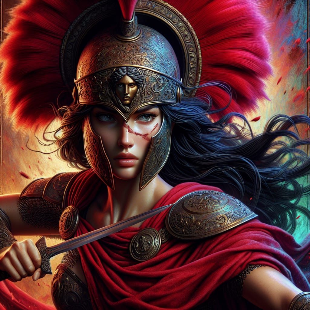Epic Etruscan Goddess of War in Comic Book Style