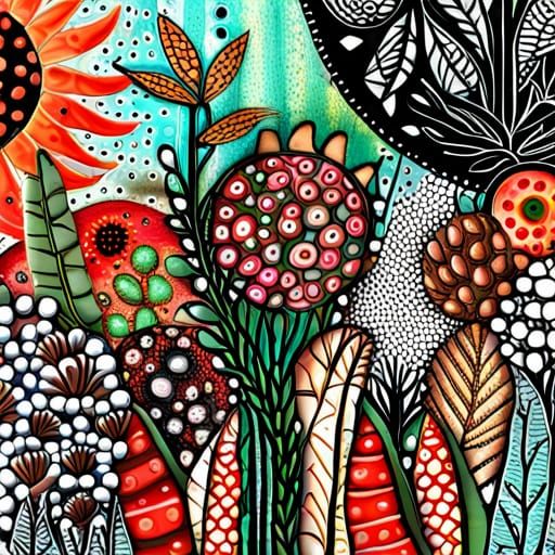 Fantasy Garden in Mixed Media Collage Style