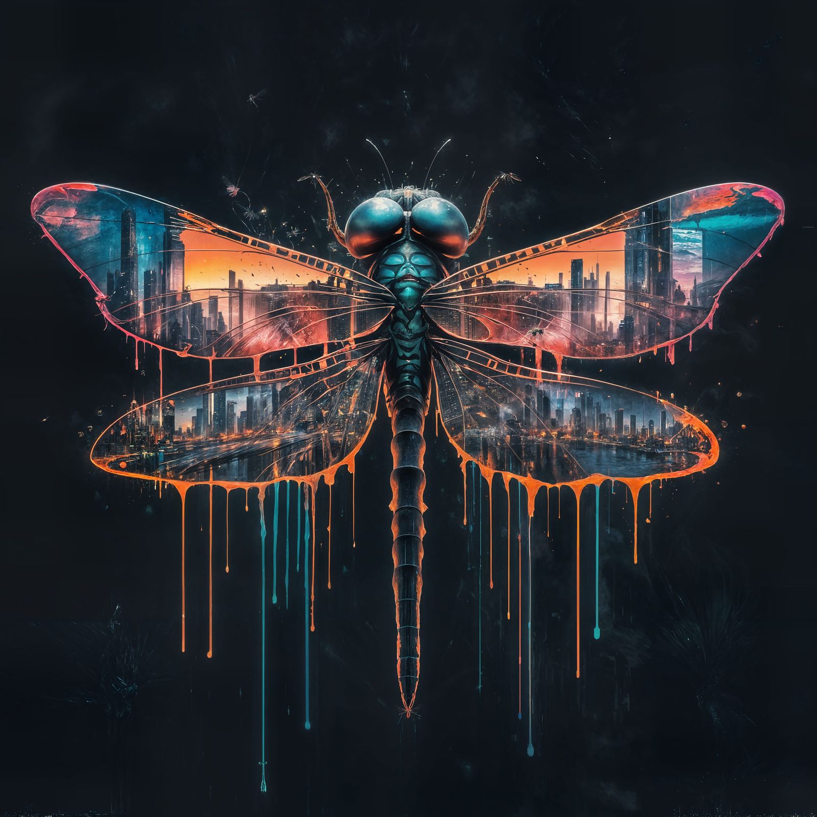 Surreal Cyberpunk Dragonfly Splash Art