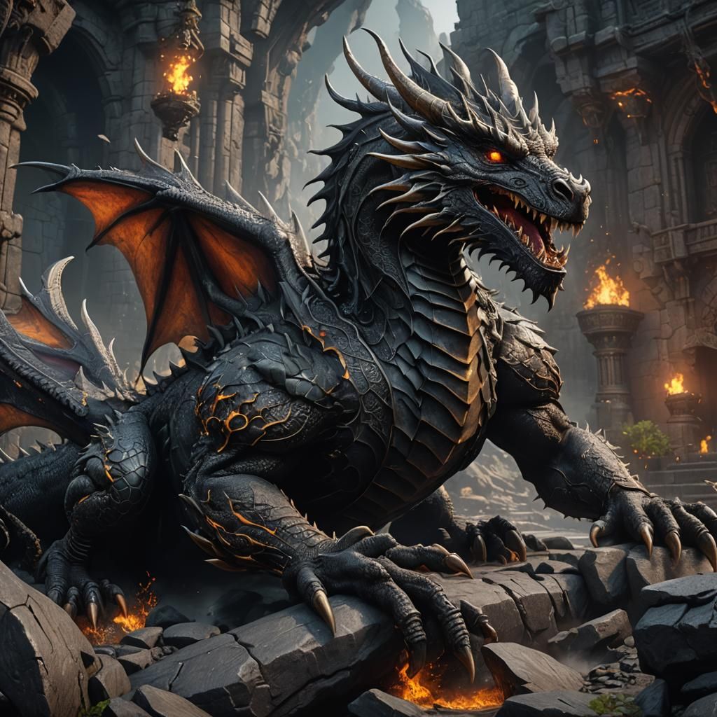 Coal Black Shadow Dragon Fantasy Concept Art