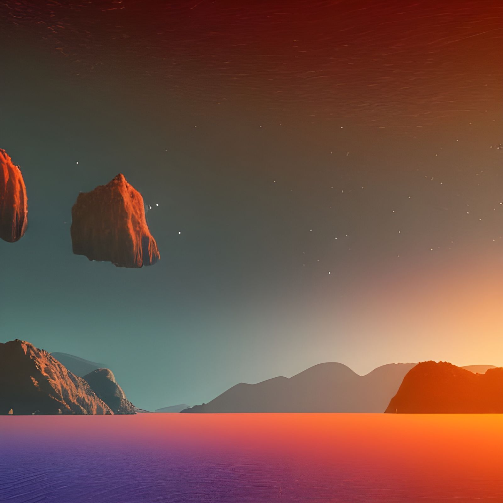 Ultra Realistic Alien Mountainscape with Floating Planets