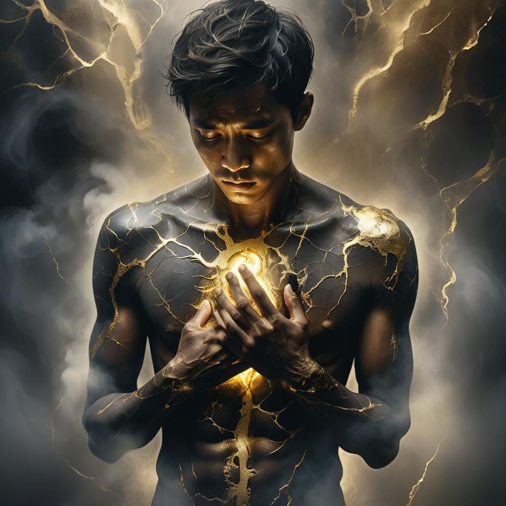 Mystical Figure with Golden Light, Surreal Portrait