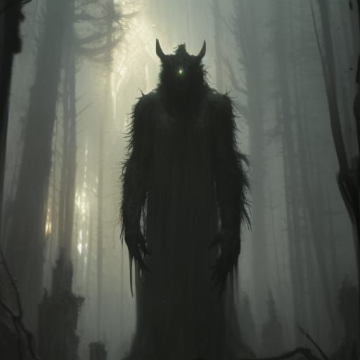Monstrous Werewolf in Dark Academia Forest