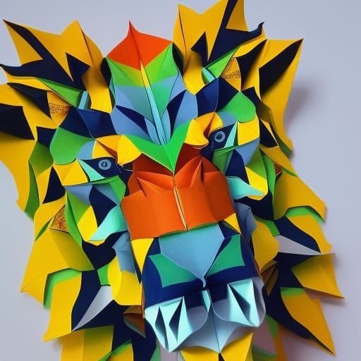 Elaborate Origami Lion Paper Sculpture in 8k