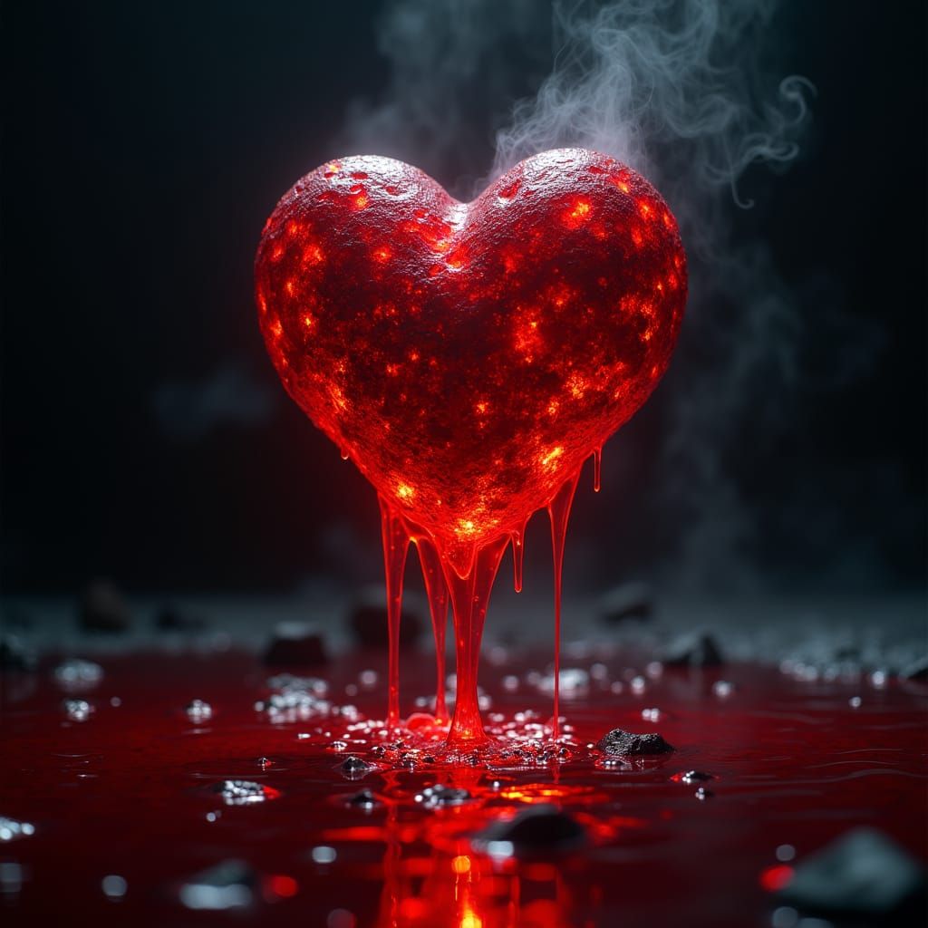 Floating Heart of Glowing Coal Draining Blood