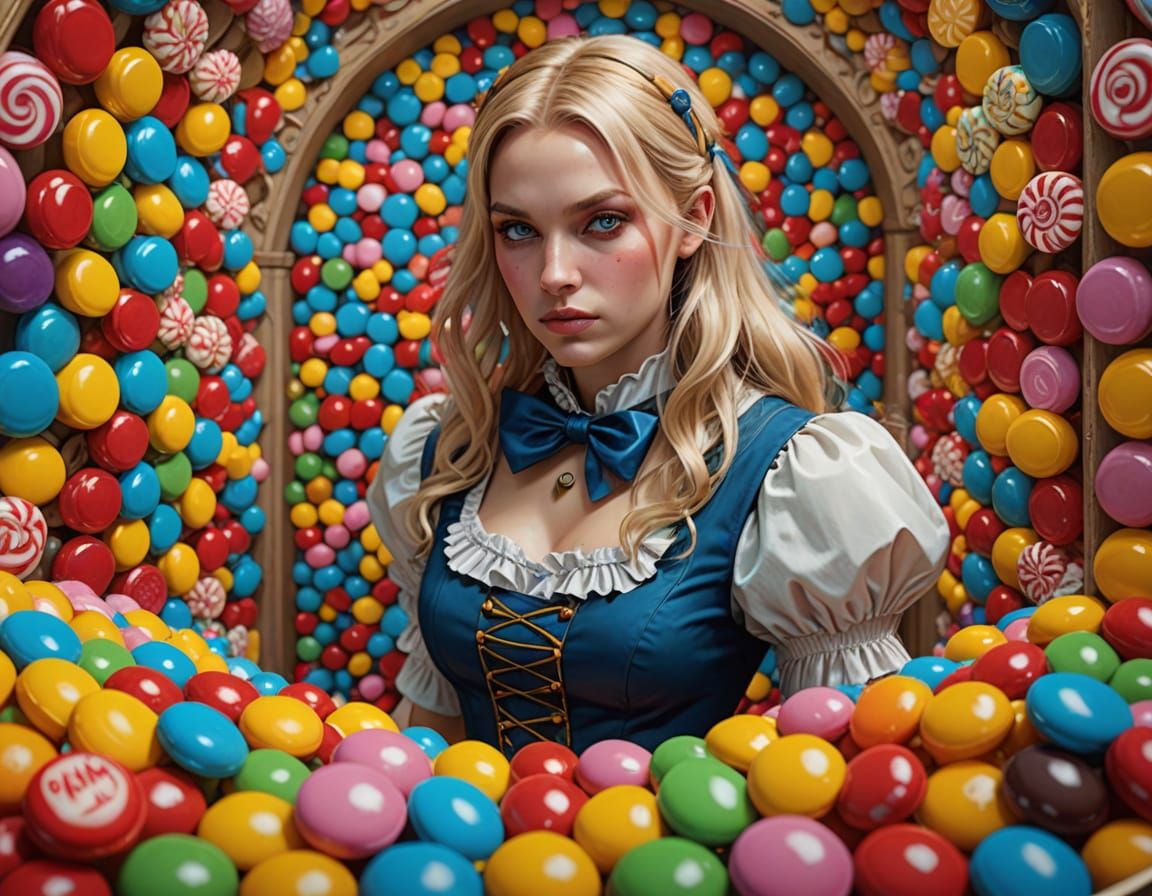 Sexy Blonde in Whimsical Candy Wonderland