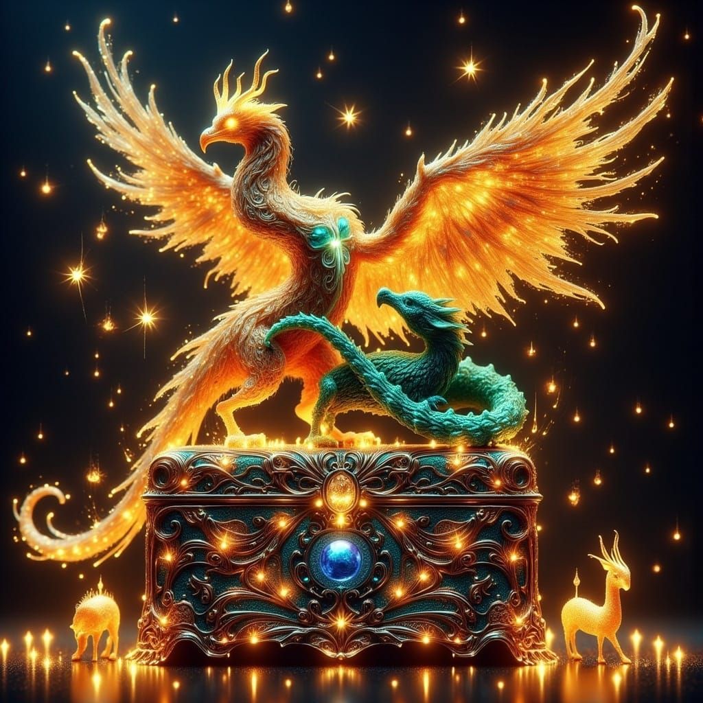 Mythical Creatures Adorn an Ornate Jewellery Box in Whimsica...