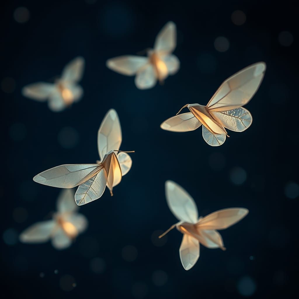 Glowing Origami Fireflies in Starry Night Sky